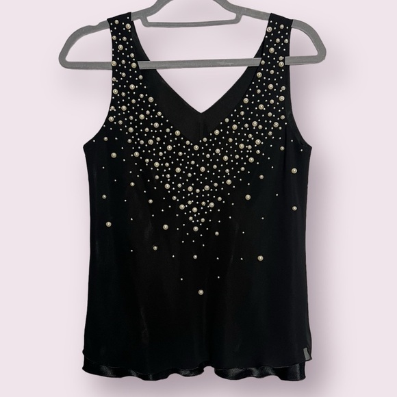 Vintage Black Layered Pearl Tank Blouse - Picture 1 of 6